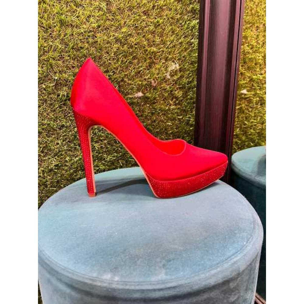 Decollette Rosso Con Brillantini  E Zeppa