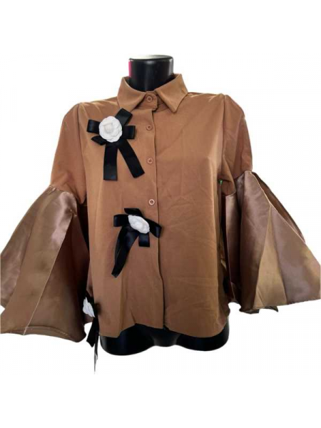 Camicia Con Maniche A Volà Con Spilla Camelia 