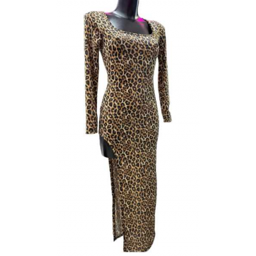 Dress Leopardato Con Spacco