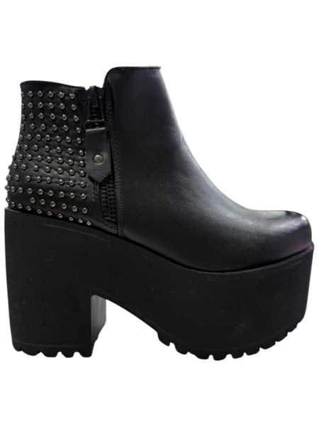 Tronchetto In Pelle  Platform Tacco Quadrato 10 Cm Plateau 6,5  