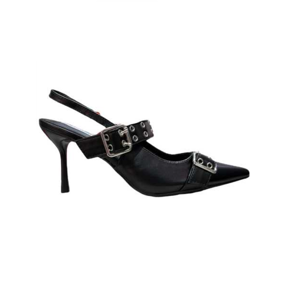 Slingback A Punta In Ecopelle Con Applicazione Di Due Maxi Fibbi