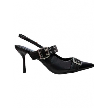 Slingback A Punta In Ecopelle Con Applicazione Di Due Maxi Fibbi