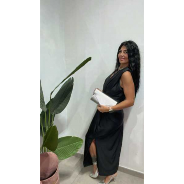 Vestito Lungo Con Scollatura A V Spalline Interne Drappeggio E S