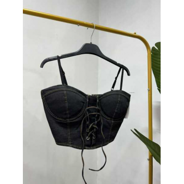 Corpetto Jeans Denim Con Stringhe