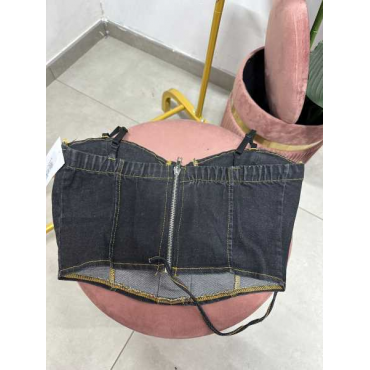 Corpetto Jeans Denim Con Stringhe