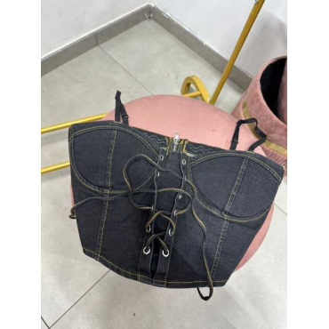 Corpetto Jeans Denim Con Stringhe