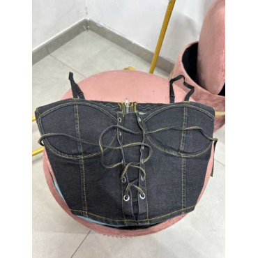 Corpetto Jeans Denim Con Stringhe