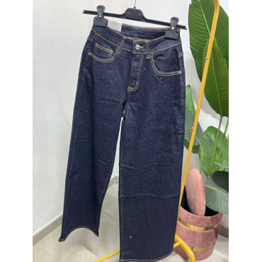 Jeans Gamba Larga Con Brillantini 