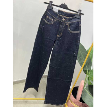 Jeans Gamba Larga Con Brillantini 