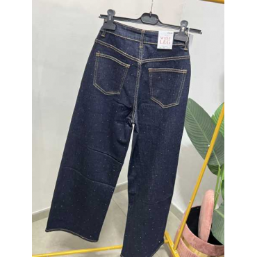 Jeans Gamba Larga Con Brillantini 