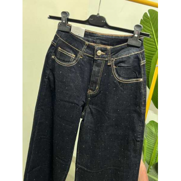 Jeans Gamba Larga Con Brillantini 