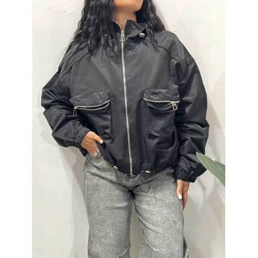 Giacca A Bomber Cropped Con Due Tasche Frontali