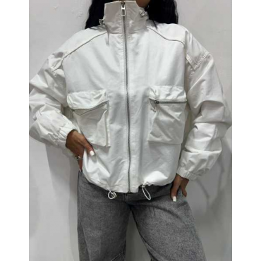 Giacca A Bomber Cropped Con Due Tasche Frontali