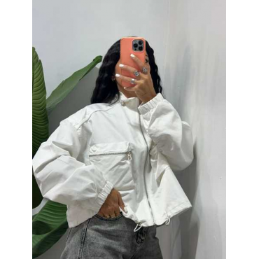 Giacca A Bomber Cropped Con Due Tasche Frontali