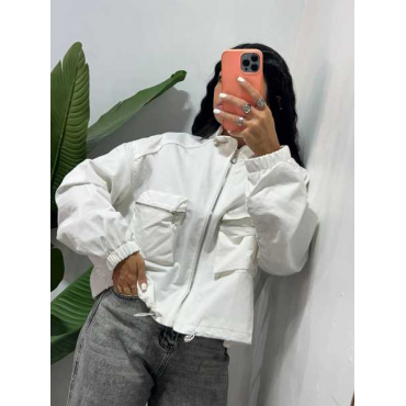 Giacca A Bomber Cropped Con Due Tasche Frontali