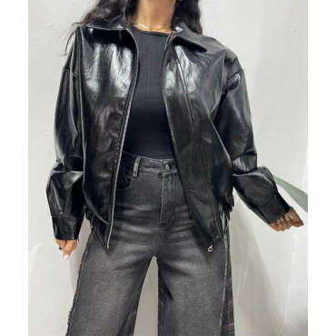 Bomber Nero In Ecopelle Vernice