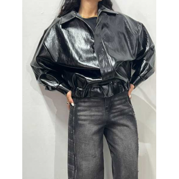 Bomber Nero In Ecopelle Vernice