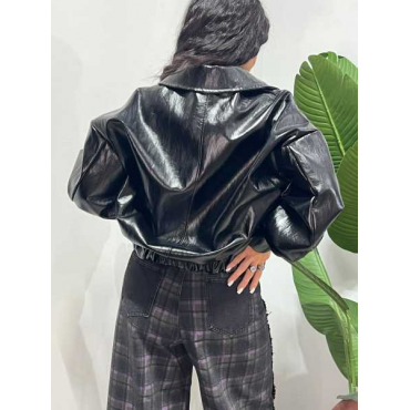 Bomber Nero In Ecopelle Vernice