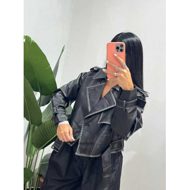 Giacca Con Cintura Pelle