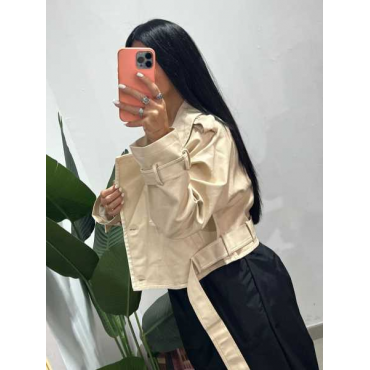 Giacca Con Cintura Pelle