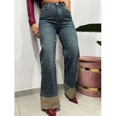Jeans Con Piegone Brillantinato 