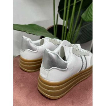 Sneackers Bianche Argento 