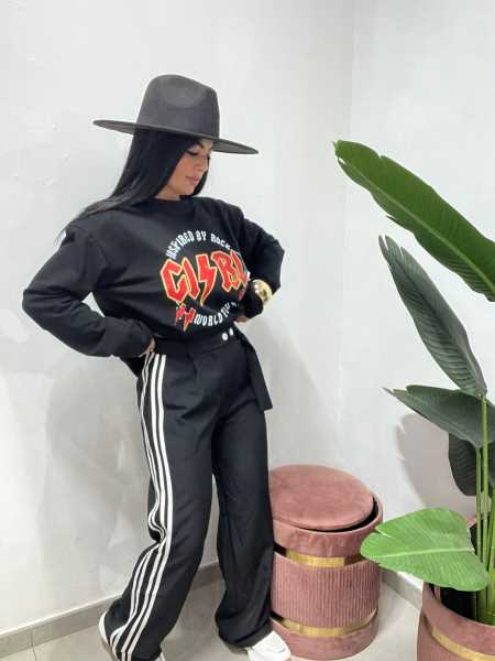 Pantalone Palazzo Sporty Chic Con Bottoni Regolabili