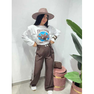 Pantalone Palazzo Sporty Chic Con Bottoni Regolabili