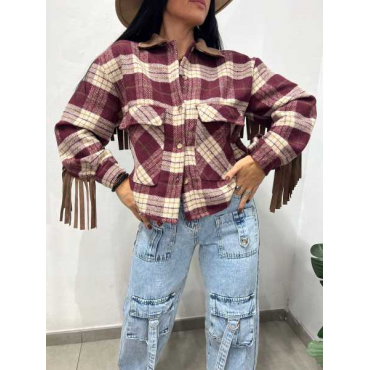 Giacca Crop Scozzese Con Frange 