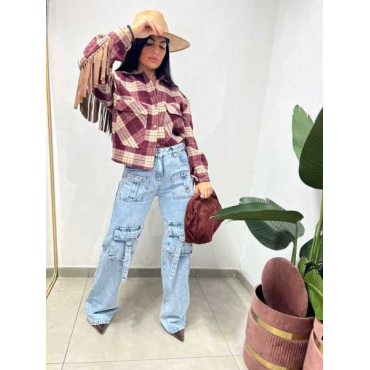 Giacca Crop Scozzese Con Frange 