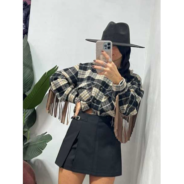 Giacca Crop Scozzese Con Frange 