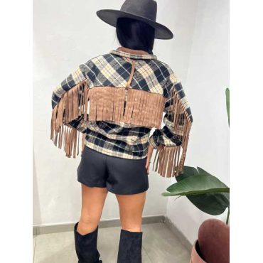 Giacca Crop Scozzese Con Frange 