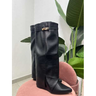 Stivali Con Ghetta E Fibbia Dorata Zeppa Alta