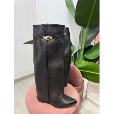 Stivali Con Ghetta E Fibbia Dorata Zeppa Alta