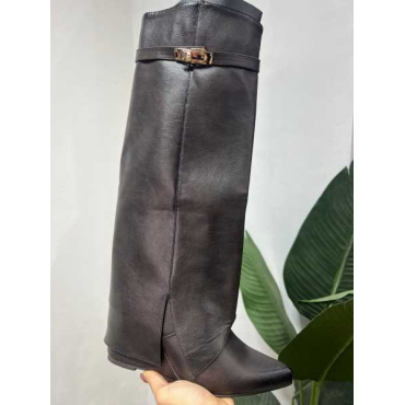 Stivali Con Ghetta E Fibbia Dorata Zeppa Alta