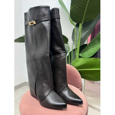 Stivali Con Ghetta E Fibbia Dorata Zeppa Alta