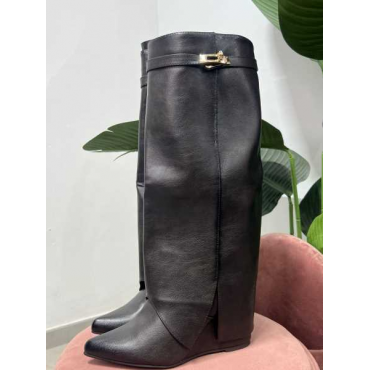 Stivali Con Ghetta E Fibbia Dorata Zeppa Alta