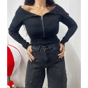 Maglia Con Zip Scollo A Barca