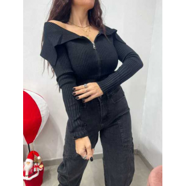 Maglia Con Zip Scollo A Barca