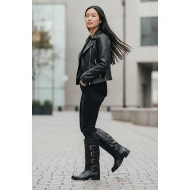 Stivale Con  Fibbie Con Cinturini Laterali, Tessuto Eco Pelle