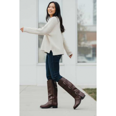 Stivale Con  Fibbie Con Cinturini Laterali, Tessuto Eco Pelle