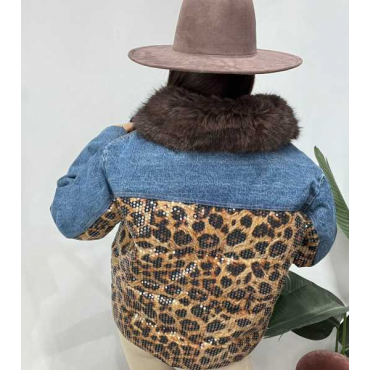 Giacca Jeans Con Inserti Animalier