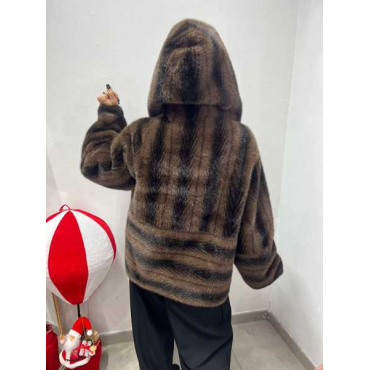 Pelliccia Con Motivo A Spina Di Pesce E Cappuccio