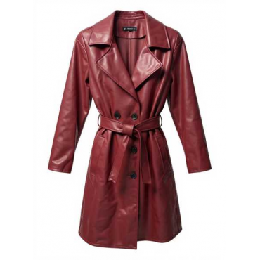 Trench Long In Eco Pelle Con Bottoncini E Cinturino Regolabile.