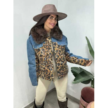 Giacca Jeans Con Inserti Animalier