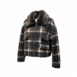 Giacca Corta In Tessuto A Quadri Con Collo In Ecopelliccia E Tas