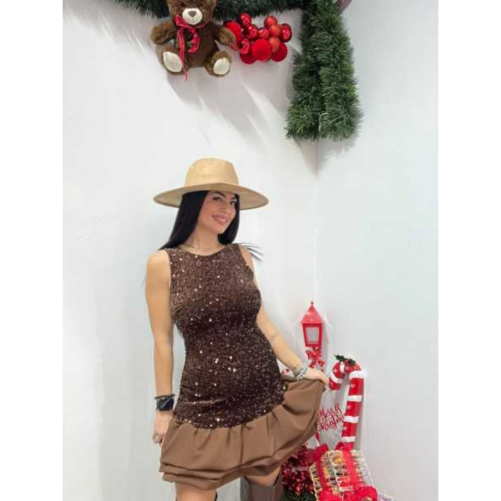 Mini Dress Paillettes E Volant