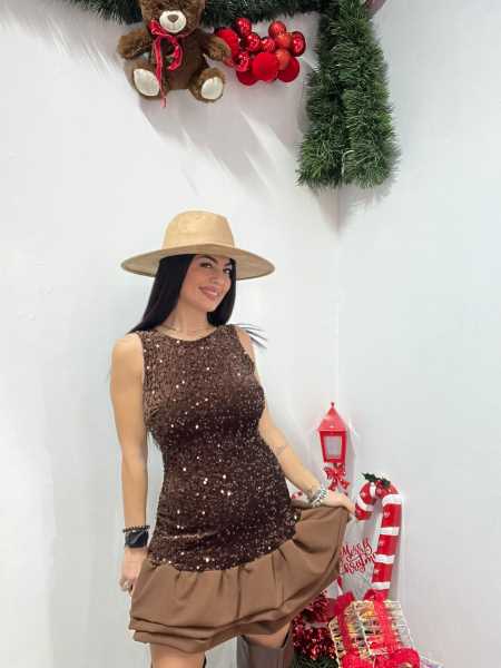 Mini Dress Paillettes E Volant