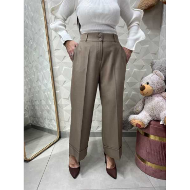 Pantalone Wide Leg Sartoriale Con Maxi Risvolto