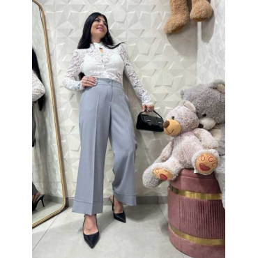 Pantalone Wide Leg Sartoriale Con Maxi Risvolto